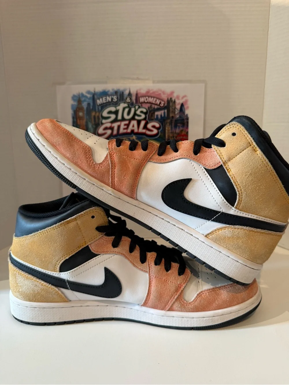 Air Jordan 1 Fight Club Mid Men's Sneakers - Black, White, Tan, Peach